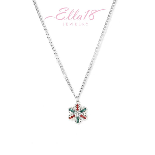 14K Gold-Plated Christmas Diamond Snowflake Necklace worn to showcase its length and pendant detail