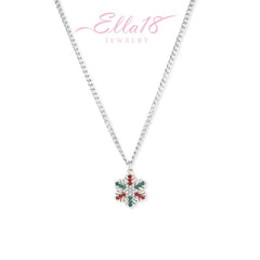 14K Gold-Plated Christmas Diamond Snowflake Necklace worn to showcase its length and pendant detail