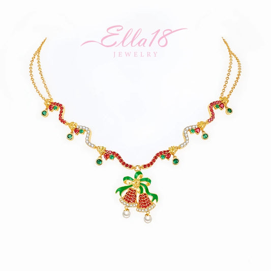 14K Gold-Plated Christmas Diamond Zircon Red Bell Necklaces - beautiful Red Bell Necklace