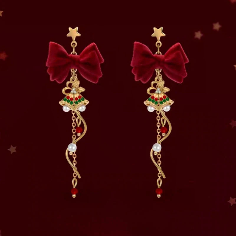 Close-up detail of the sparkling zircons and plating on the Christmas Bell Earrings