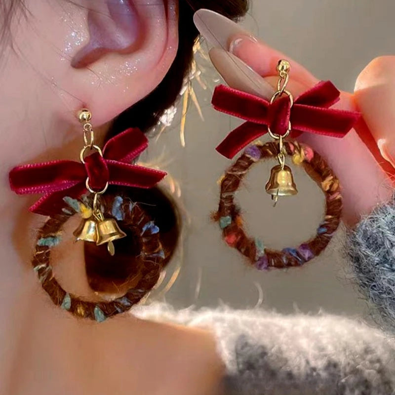 14K Gold-Plated Christmas Hoop Bow Bell Earrings - elegant Christmas Hoop Earrings