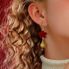 14K Gold-Plated Christmas Red Star Bell Earrings - elegant Red Star Earrings