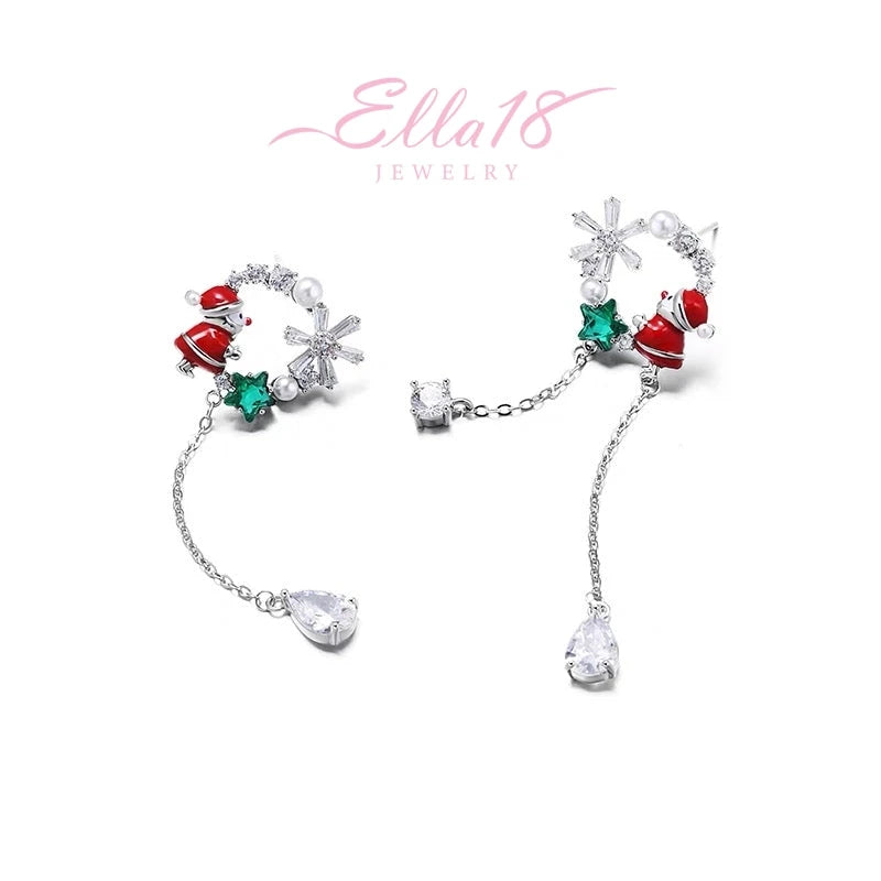 Detailed view of the sparkling accents on the Santa Tassel Earrings