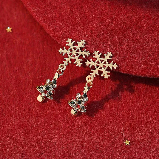 14K Gold-Plated Christmas Snowflake Christmas Tree Earrings - elegant Snowflake Tree Earrings