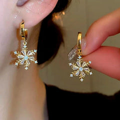 14K Gold-Plated Christmas Snowflake Earrings - elegant Golden Snowflake Earrings