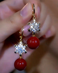 Close-up detail of the sparkling zircons and plating on the Snowflake Pearl Earrings