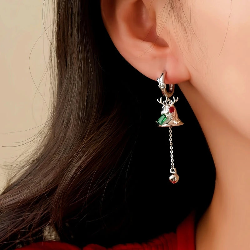Close-up detail of the sparkling zircons and plating on the Christmas Bell Earrings