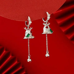 Angled view of the 14K Gold-Plated Christmas Stone Christmas Bell Earrings