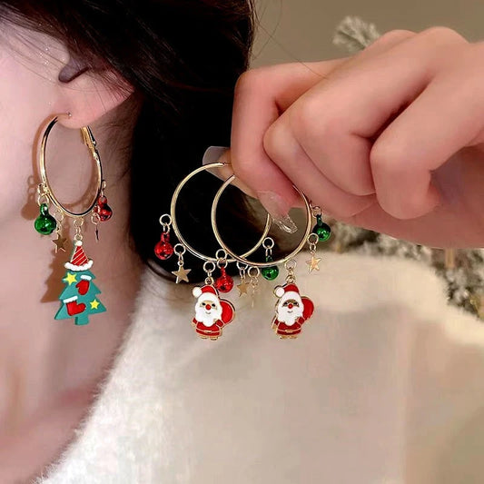 Ella18jewelry14KGold-PlatedChristmasTreeAndSantaClausHoopTasselEarrings
