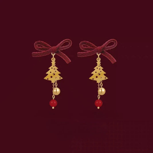 14K Gold-Plated Christmas Tree Bow Earrings - elegant Christmas Tree Bow Earrings