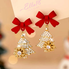 Angled view of the 14K Gold-Plated Christmas Tree Bow Earrings