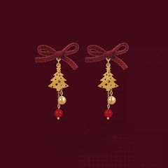 14K Gold-Plated Christmas Tree Bow Earrings - elegant Christmas Tree Bow Earrings