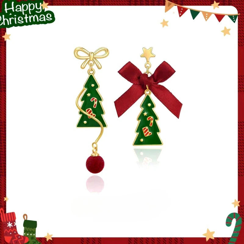 14K Gold-Plated Christmas Tree Bow Earrings - elegant Christmas Tree Bow Earrings