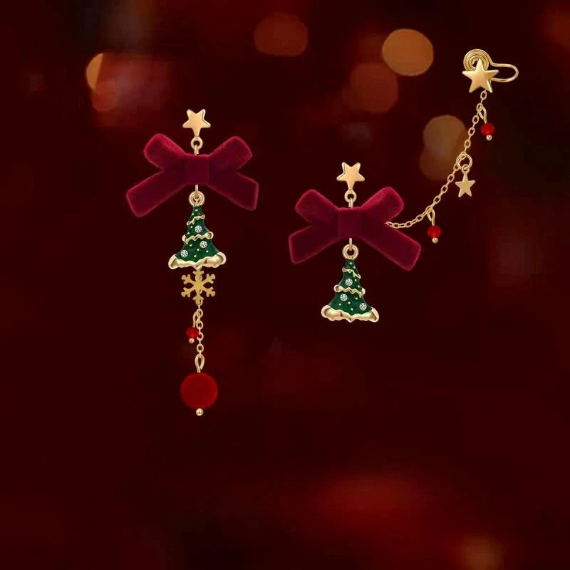 14K Gold-Plated Christmas Tree Ear Bone Clip Earrings - elegant Christmas Tree Ear Clip