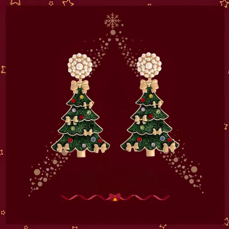 14K Gold-Plated Christmas Tree Pearl Earrings - elegant Christmas Tree Pearl Earrings