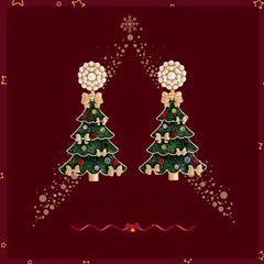 14K Gold-Plated Christmas Tree Pearl Earrings - elegant Christmas Tree Pearl Earrings