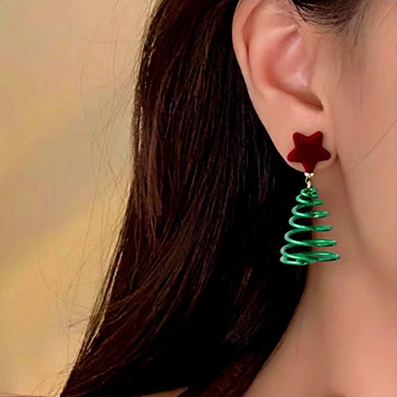 14K Gold-Plated Christmas Tree Red Velvet Star Earrings - elegant Velvet Star Earrings