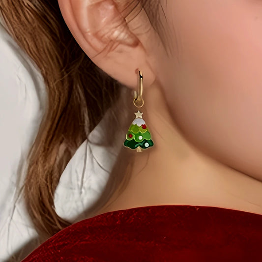 14K Gold-Plated Christmas Tree Santa Claus Earrings - elegant Santa Christmas Tree Earrings