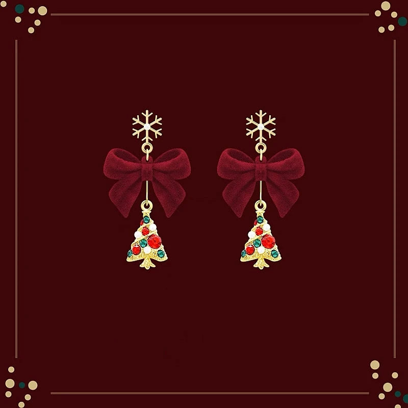 Close-up detail of the sparkling zircons and plating on the Christmas Tree Bow Earrings