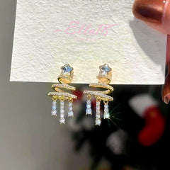 Close-up detail of the sparkling zircons and plating on the Christmas Tassel Earrings