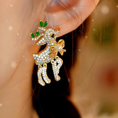 Close-up detail of the sparkling zircons and plating on the Elk Pearl Earrings