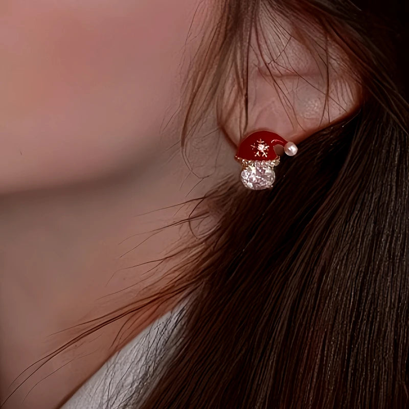 Close-up detail of the sparkling zircons and plating on the Zircon Hat Earrings