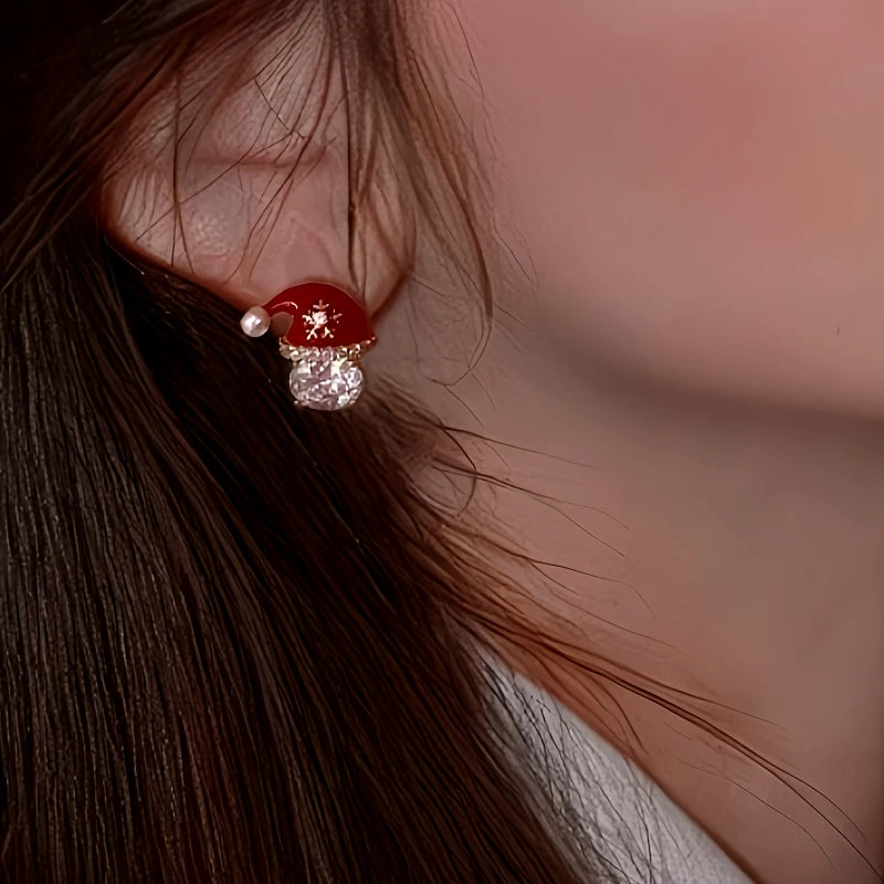 14K Gold-Plated Christmas Zircon Hat Earrings - elegant Zircon Hat Earrings
