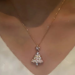 14K Gold-Plated Christmas Zircon Pink Christmas Tree Necklaces worn to showcase its length and pendant detail