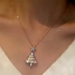 14K Gold-Plated Christmas Zircon Pink Christmas Tree Necklaces - beautiful Pink Christmas Tree Necklace