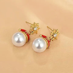 Close-up detail of the sparkling zircons and plating on the Snowflake Hat Earrings