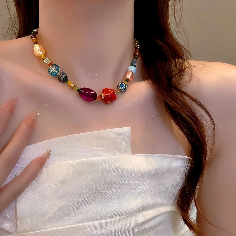 14K Gold-Plated Colorful Beaded Star Necklace - beautiful Beaded Star Necklace