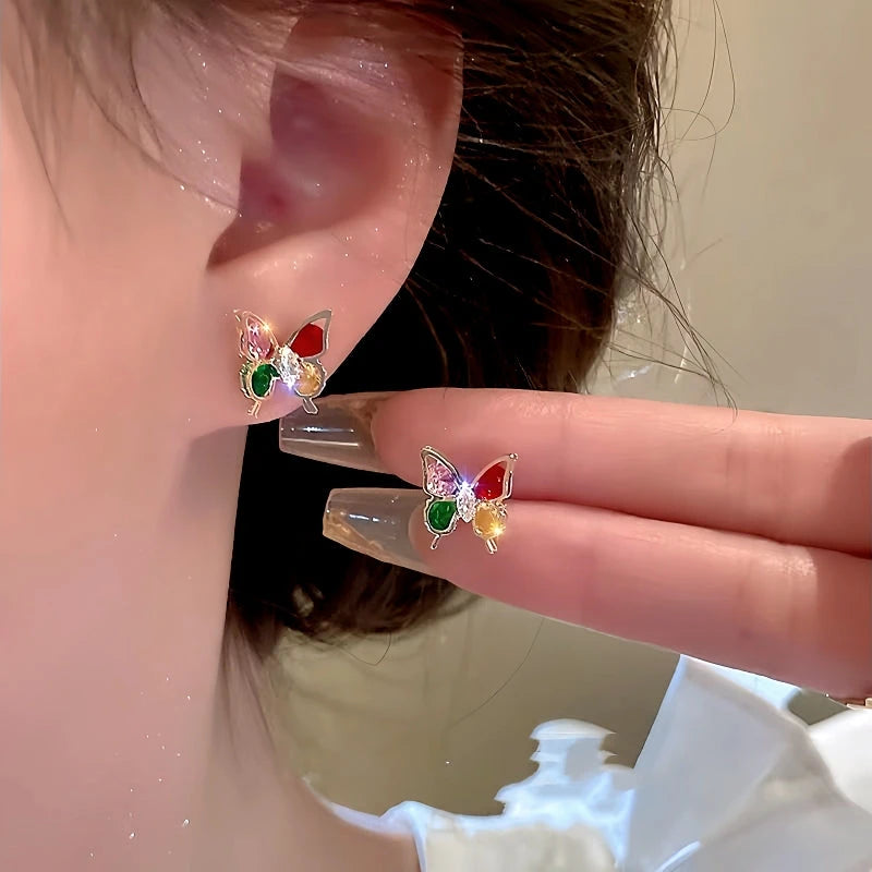 14K Gold-Plated Colorful Butterfly Stud Earrings - elegant Colorful Butterfly Studs