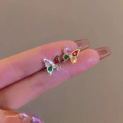 Close-up detail of the sparkling zircons and plating on the Colorful Butterfly Studs