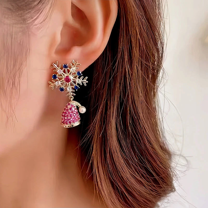Close-up detail of the sparkling zircons and plating on the Colorful Christmas Earrings