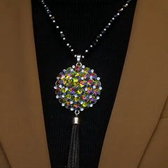 14K Gold-Plated Colorful Crystal Sweater Chain Necklace - beautiful Crystal Sweater Necklace