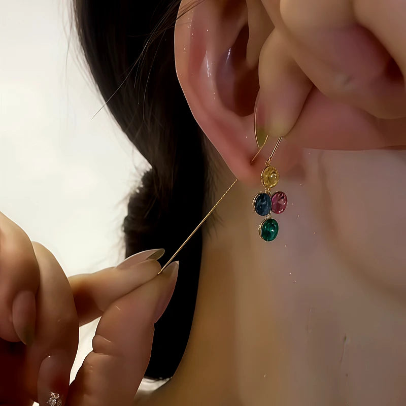 14K Gold-Plated Colorful Diamond Threader Earrings - elegant Colorful Threader Earrings