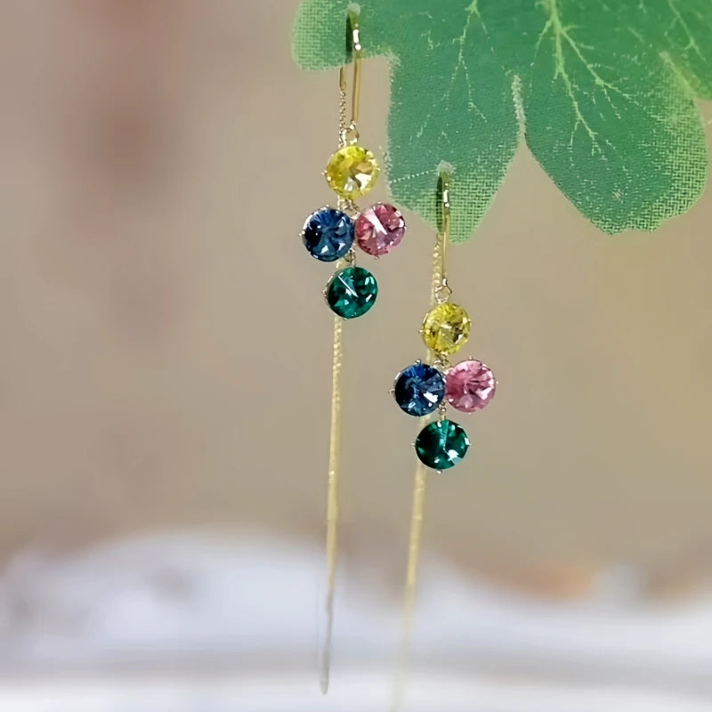 Close-up detail of the sparkling zircons and plating on the Colorful Threader Earrings