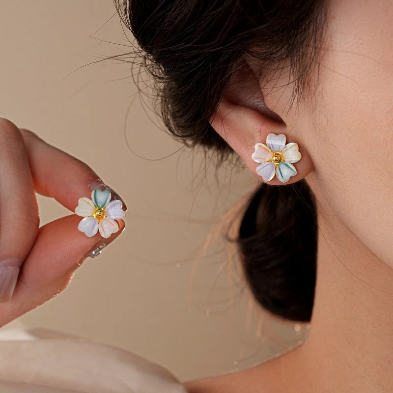 14K Gold-Plated Colorful Flower Stud Earrings - elegant Colorful Flower Studs