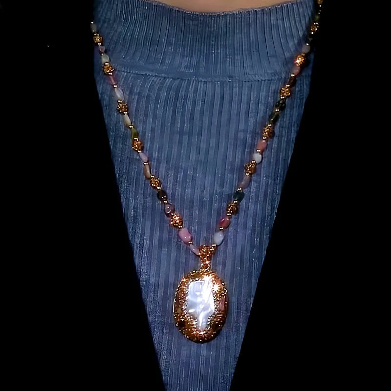 14K Gold-Plated Colorful Round Sweater Chain Necklace - beautiful Round Sweater Necklace