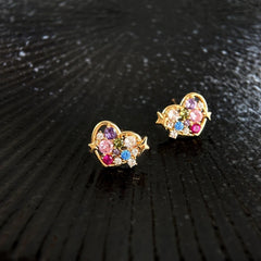 Close-up detail of the sparkling zircons and plating on the Zircon Heart Studs