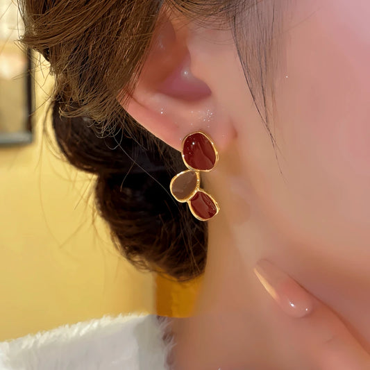 14K Gold-Plated Contrasting Irregular Diamond Earrings - elegant Irregular Diamond Earrings