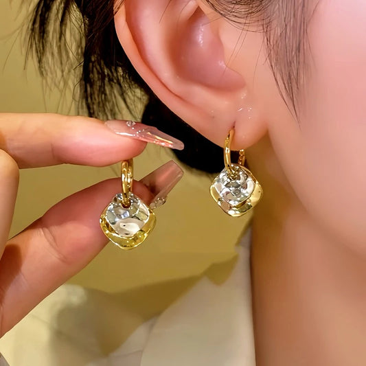 14K Gold-Plated Contrasting Irregular Pendant Earrings - elegant Irregular Pendant Earrings