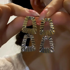 14K Gold-Plated Contrasting Square Stitching Earrings - elegant Square Stitching Earrings