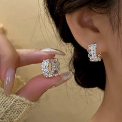 14K Gold-Plated Crown Pearl Hoop Earrings - elegant Crown Pearl Hoops