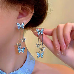 14K Gold-Plated Crystal Butterfly Earrings - elegant Crystal Butterfly Earrings