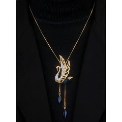 Detailed view of the 14K Gold-Plated Crystal Swan Sweater Necklace chain and pendant