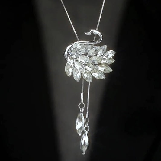 14K Gold-Plated Crystal Swan With Diamonds Necklace worn to showcase its length and pendant detail
