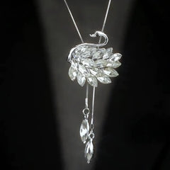14K Gold-Plated Crystal Swan With Diamonds Necklace worn to showcase its length and pendant detail