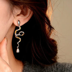 14K Gold-Plated Curved Snake Zircon Water Drop Earrings - elegant Snake Water Drop Earrings