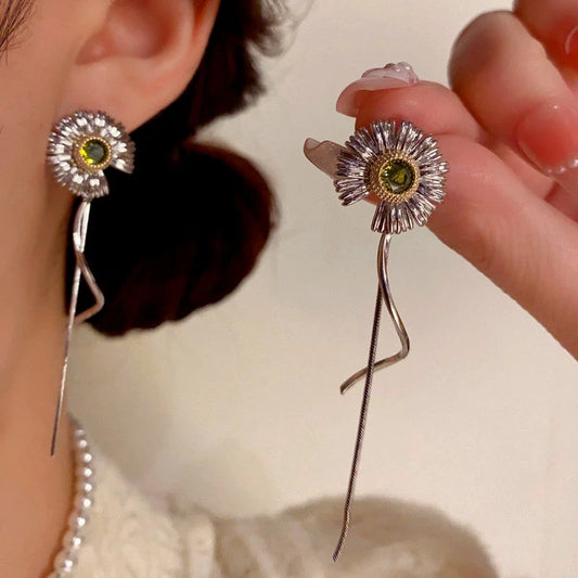 14K Gold-Plated Daisy Long Tassel Earrings - elegant Daisy Tassel Earrings